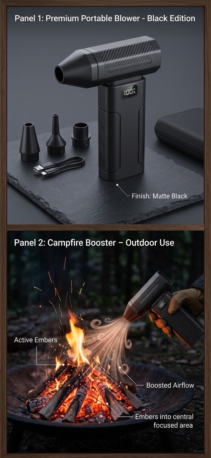5200mAh High-Capacity High-Speed Turbo Fan, Portable Electric Dust Blower, Handheld Personal Cooling Fan, USB Rechargeable with Lighting, Multi-Functional for Home, Outdoor, Travel, Camping, and Yard Use, for Blowing Dust, Charcoal, Snow