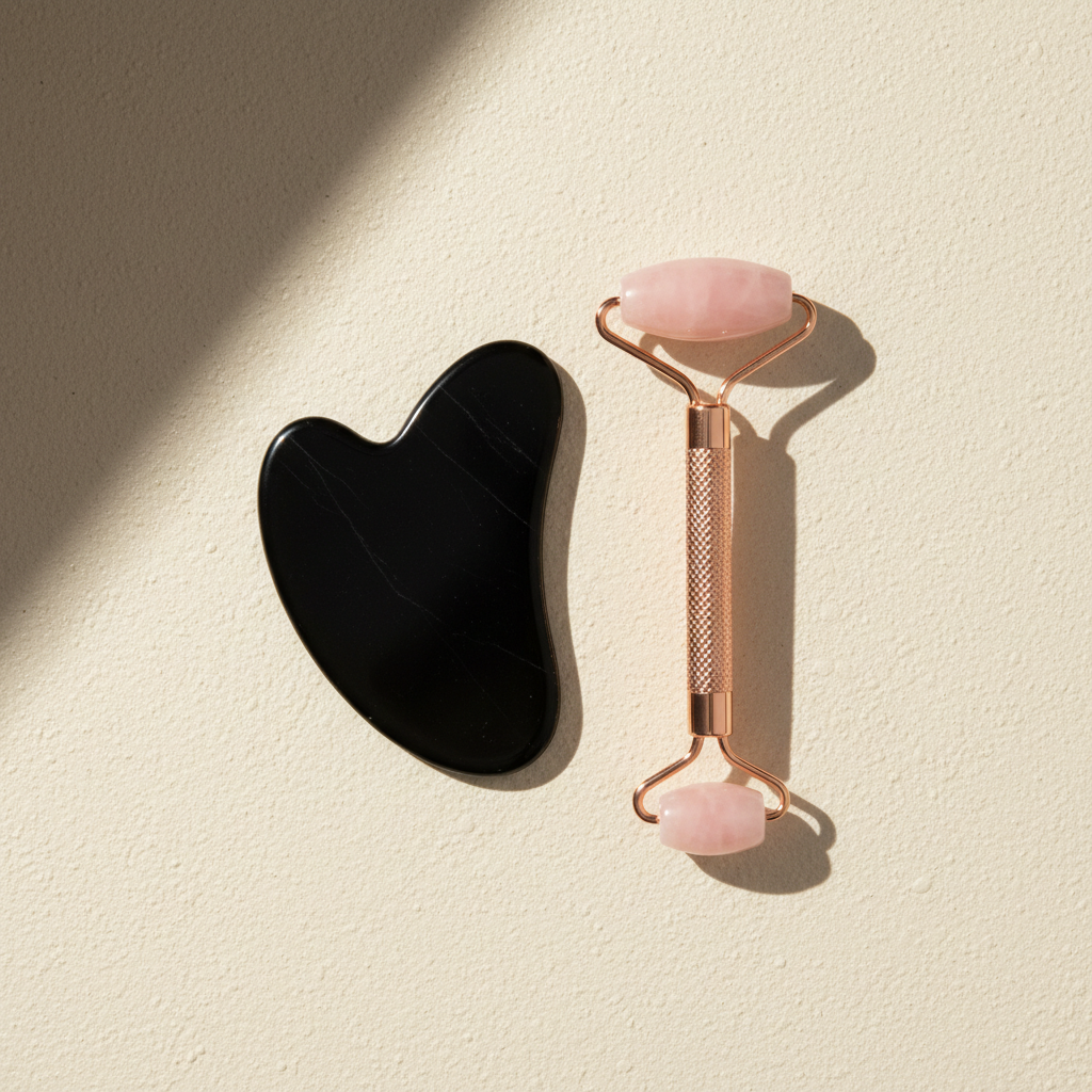 Gua Sha and Roller Gift Set on cream background
